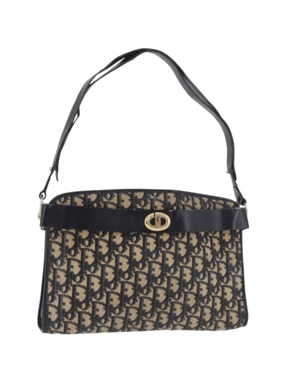 Christian Dior Trotter Canvas Shoulder Bag Navy Gold